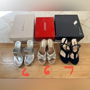 wedge sandals new and like new . guess,inc and bcbg sizes 6 and 7